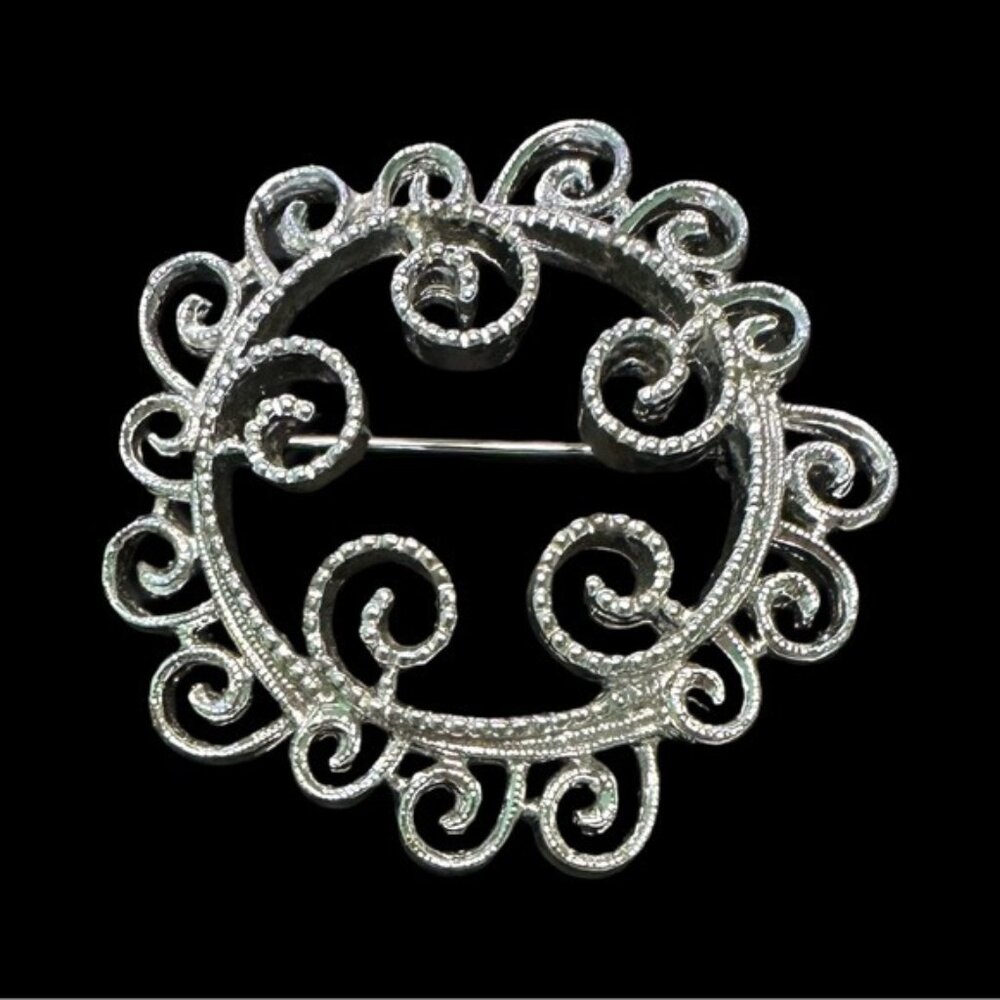 Vintage Sarah Coventry Silver-Tone Circular Swirl Brooch Pin